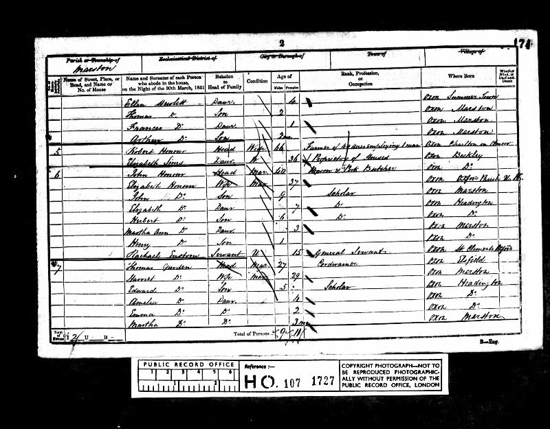 Honour (Elizabeth) 1851 Census